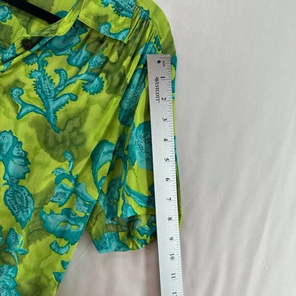 Carole Little Blouse Womens Sz S Short Sleeve Button Up Retro Floral Apple Green - Picture 10 of 11